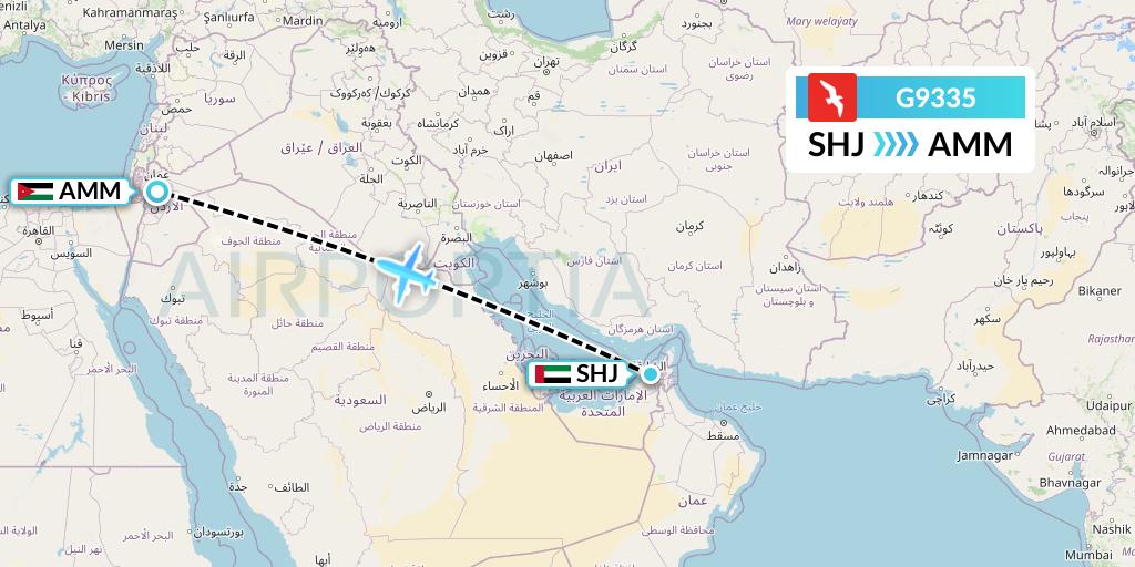 G9335 Air Arabia Flight Map: Sharjah to Amman