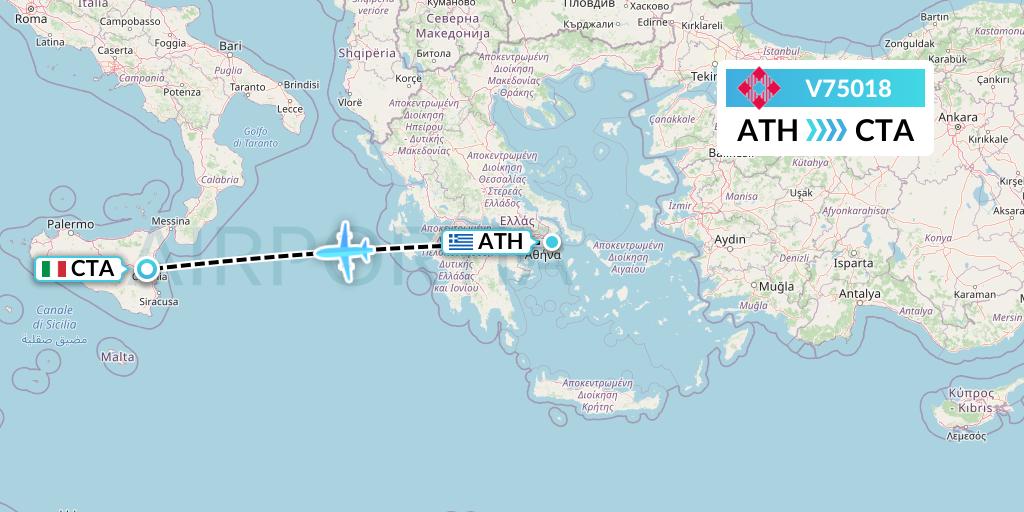 V75018 Volotea Flight Map: Athens to Catania