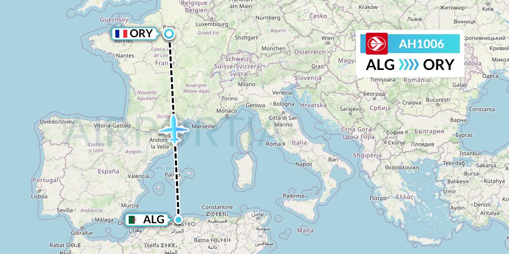 AH1006 Air Algerie Flight Map: Algiers to Paris