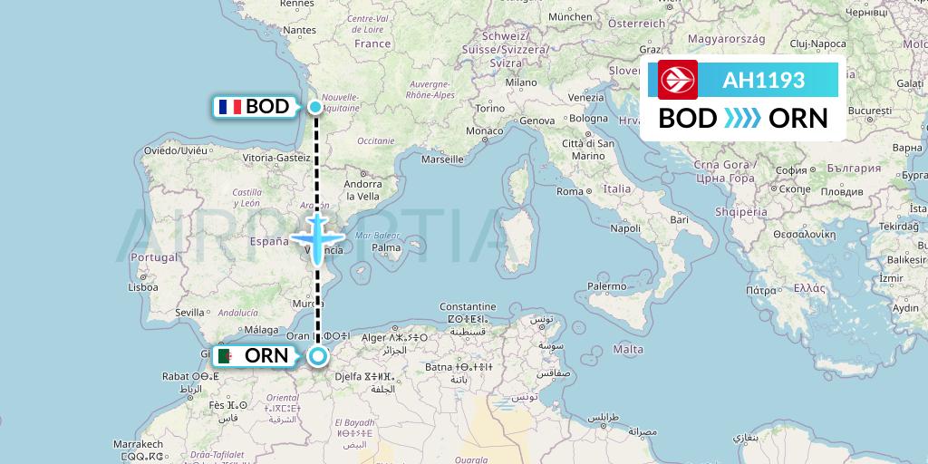 AH1193 Air Algerie Flight Map: Bordeaux to Oran