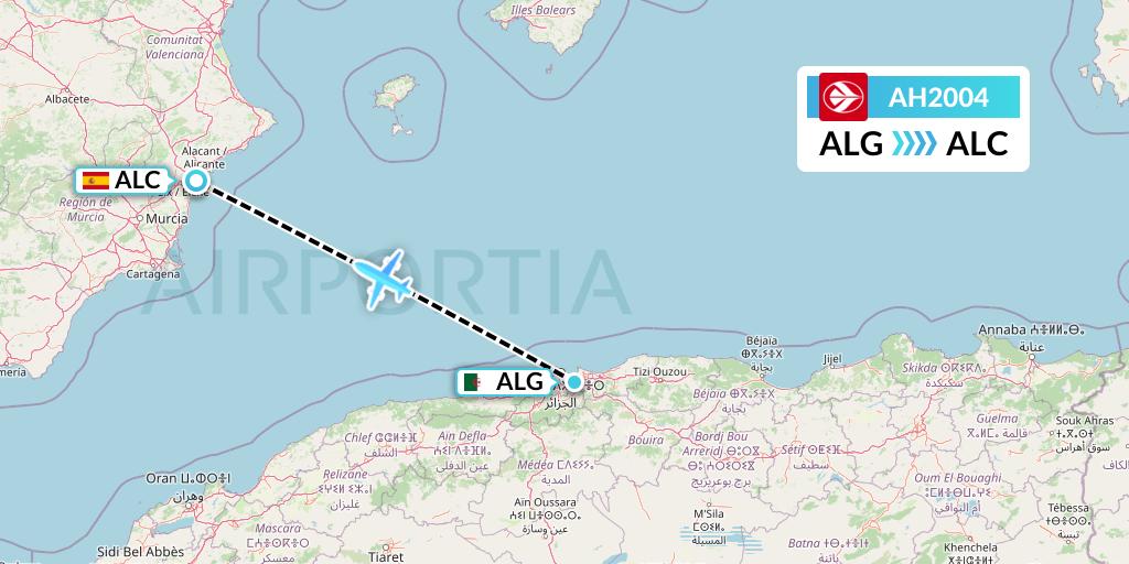 AH2004 Air Algerie Flight Map: Algiers to Alicante