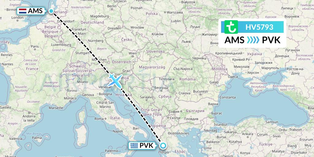 HV5793 Transavia Flight Map: Amsterdam to Preveza