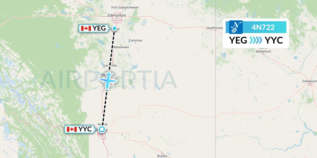 4N722 Air North Flight Map: Edmonton to Calgary