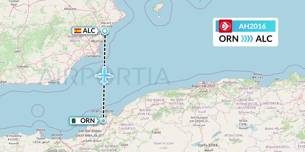 AH2016 Air Algerie Flight Map: Oran to Alicante