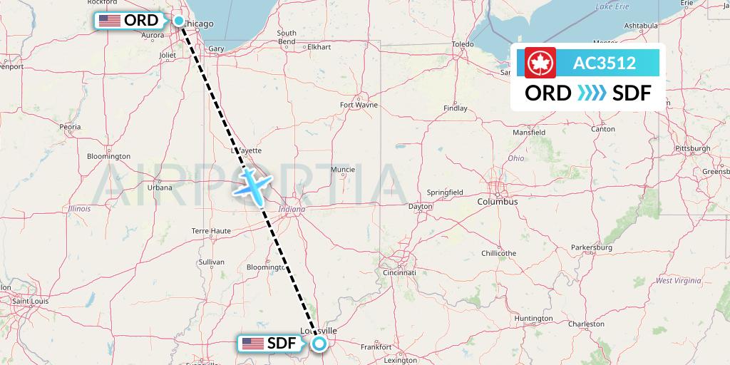 AC3512 Air Canada Flight Map: Chicago to Louisville