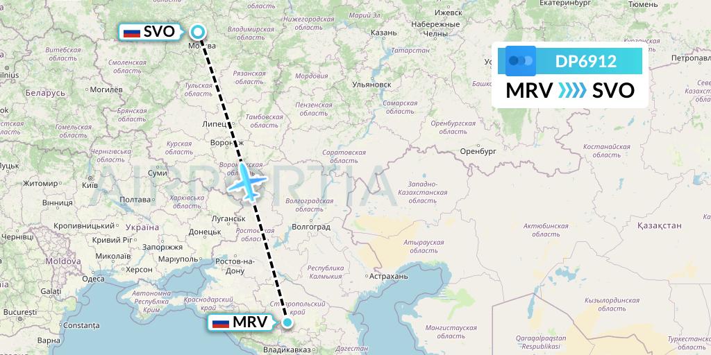 DP6912 Pobeda Flight Map: Mineralnye Vody to Moscow