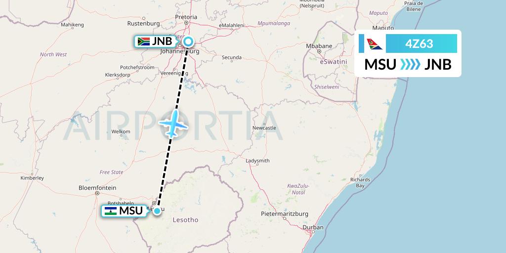 4Z63 Airlink Flight Map: Maseru to Johannesburg