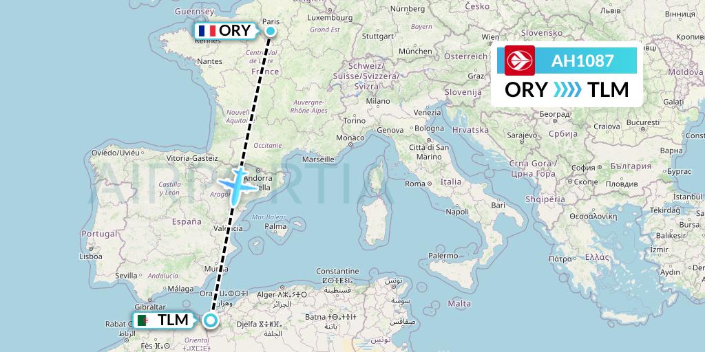 AH1087 Air Algerie Flight Map: Paris to Tlemcen