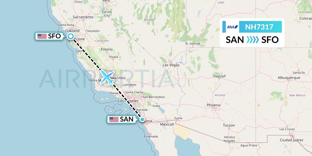 NH7317 All Nippon Airways Flight Map: San Diego to San Francisco