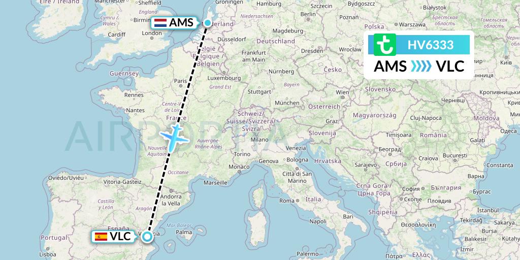 HV6333 Transavia Flight Map: Amsterdam to Valencia