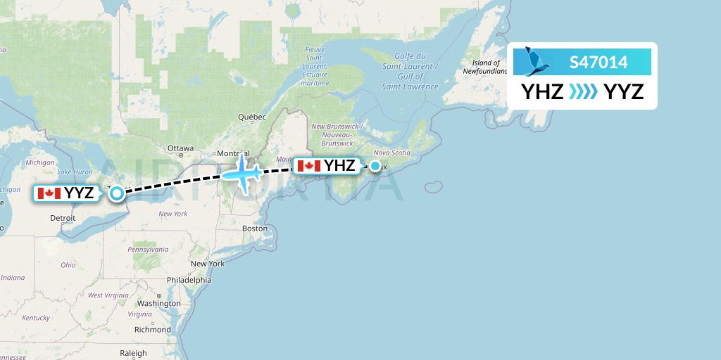 S47014 Azores Airlines Flight Map: Halifax to Toronto