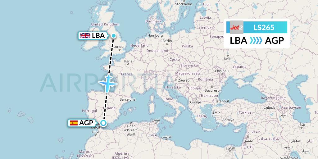 LS265 Jet2 Flight Map: Leeds to Malaga