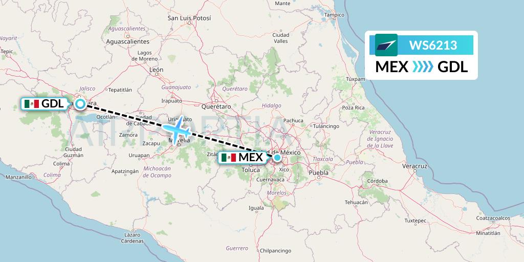 WS6213 WestJet Flight Map: Mexico City to Guadalajara