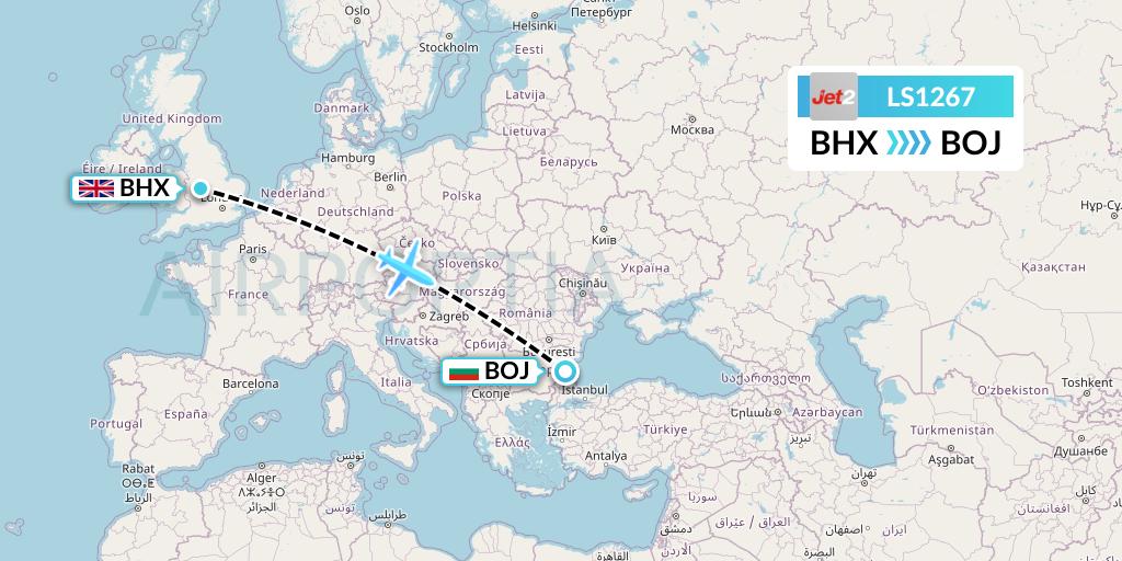 LS1267 Jet2 Flight Map: Birmingham to Burgas