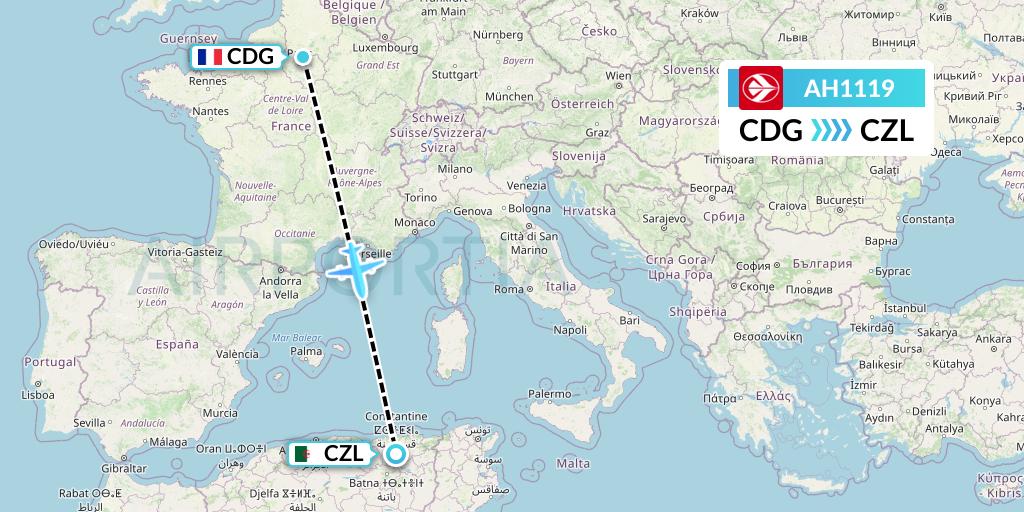 AH1119 Air Algerie Flight Map: Paris to Constantine