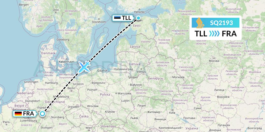SQ2193 Singapore Airlines Flight Map: Tallinn to Frankfurt