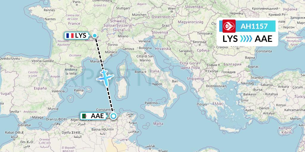 AH1157 Air Algerie Flight Map: Lyon to Annaba