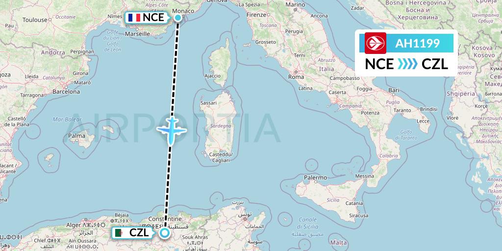 AH1199 Air Algerie Flight Map: Nice to Constantine