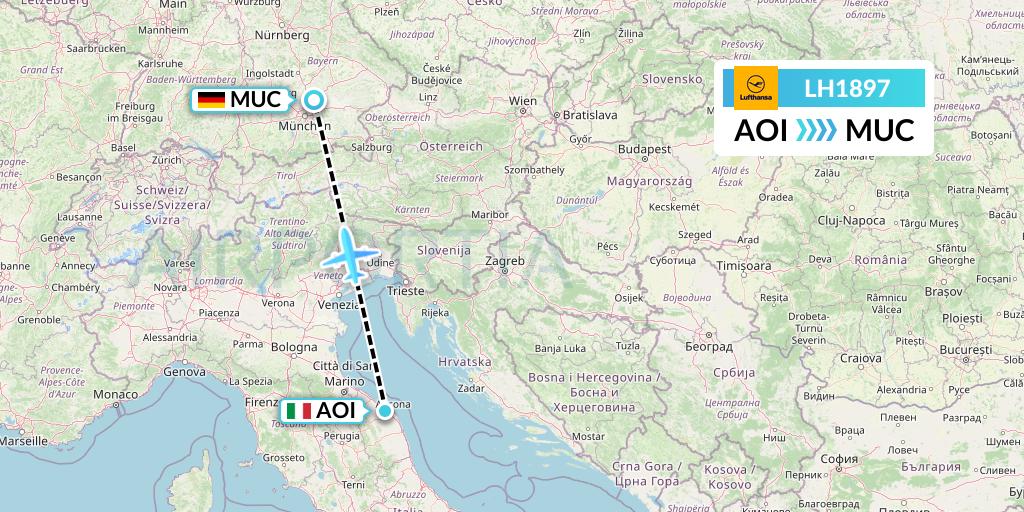 LH1897 Lufthansa Flight Map: Ancona to Munich