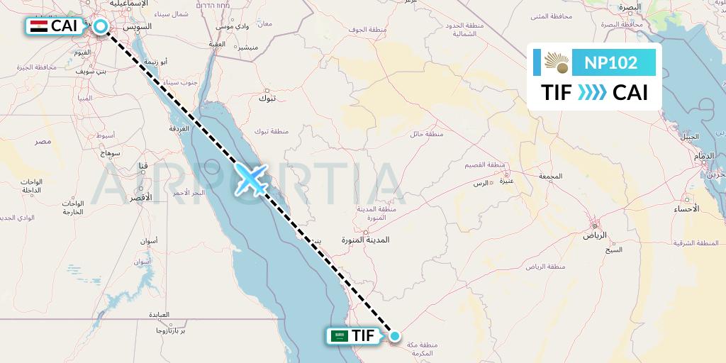 NP102 Nile Air Flight Map: Taif to Cairo