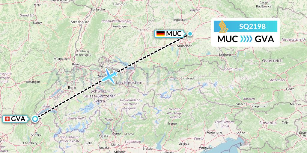 SQ2198 Singapore Airlines Flight Map: Munich to Geneva