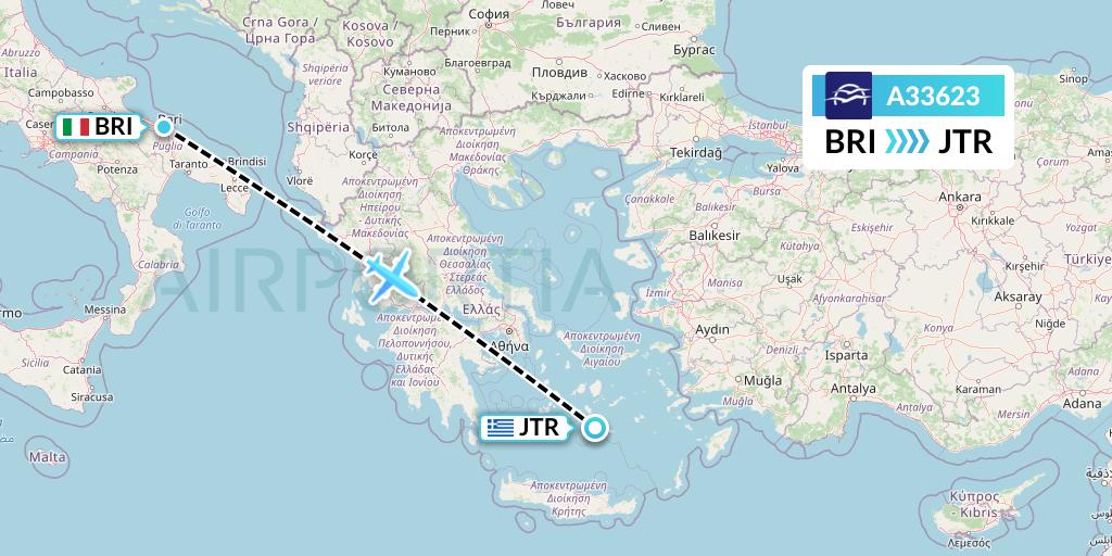 A33623 Aegean Airlines Flight Map: Bari to Santorini