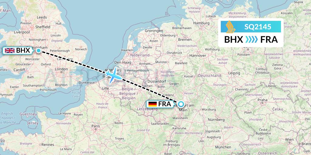 SQ2145 Singapore Airlines Flight Map: Birmingham to Frankfurt