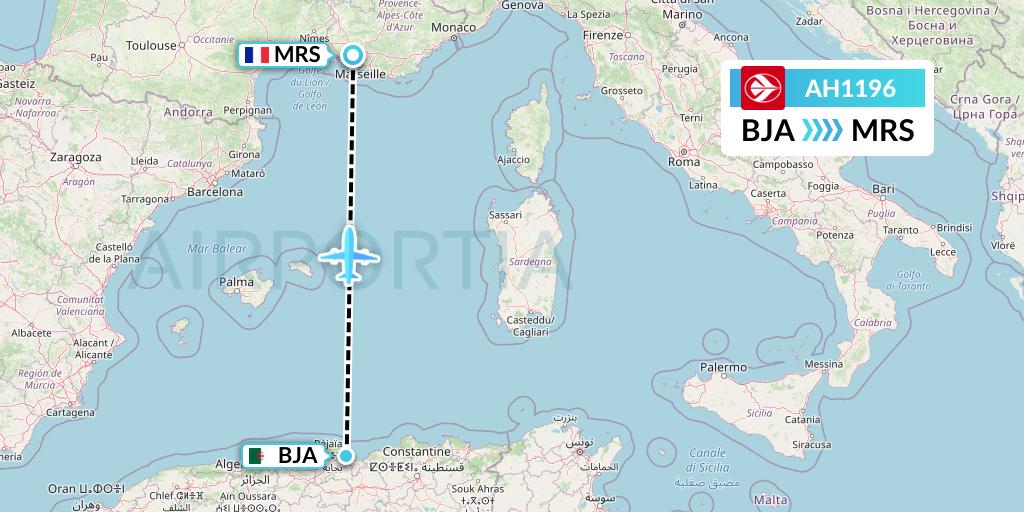 AH1196 Air Algerie Flight Map: Bejaia to Marseille