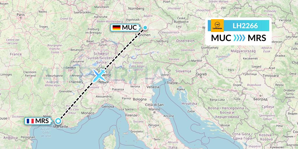 LH2266 Lufthansa Flight Map: Munich to Marseille