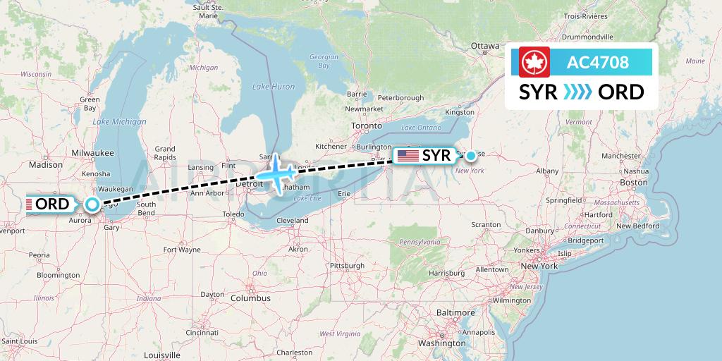 AC4708 Air Canada Flight Map: Syracuse to Chicago