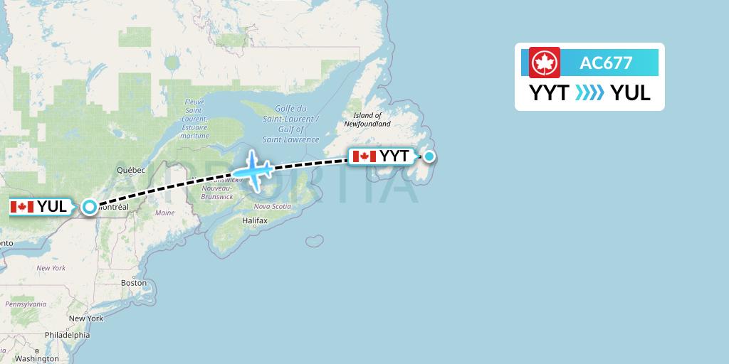 AC677 Air Canada Flight Map: St. John's to Montreal