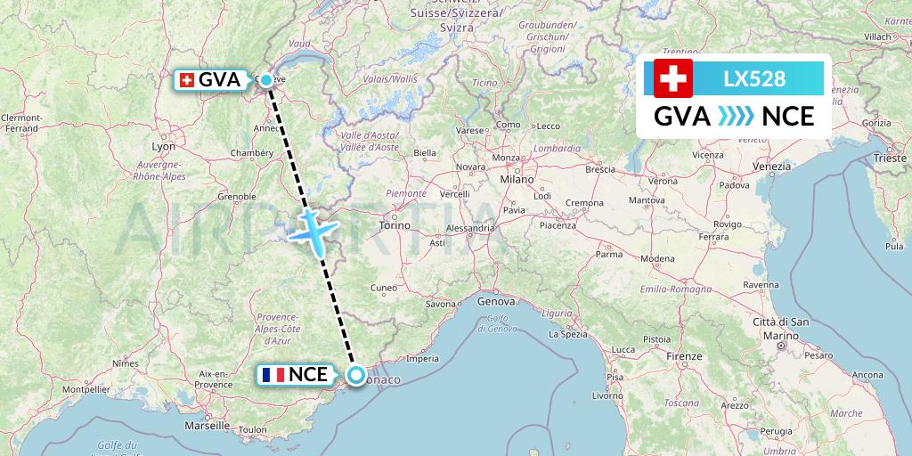 LX528 Swiss Flight Map: Geneva to Nice