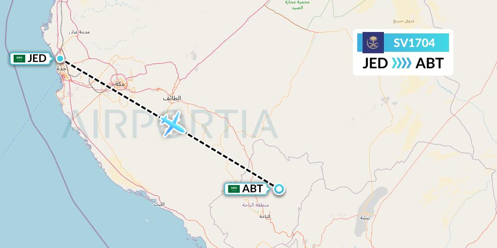 SV1704 Saudi Arabian Airlines Flight Map: Jeddah to Al-Baha