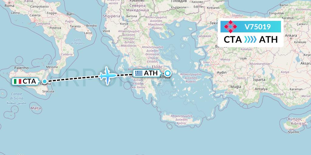 V75019 Volotea Flight Map: Catania to Athens