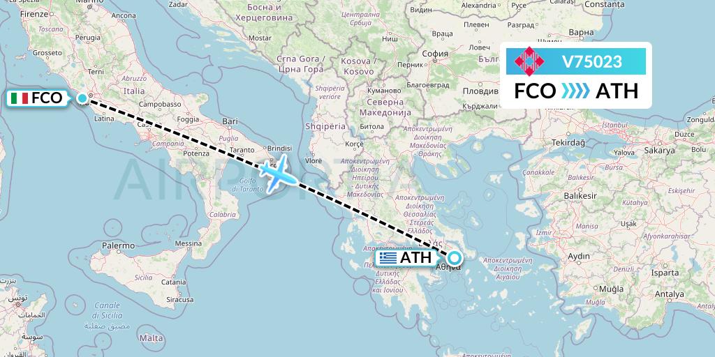 V75023 Volotea Flight Map: Rome to Athens