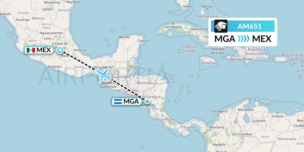 AM651 Aeromexico Flight Map: Managua to Mexico City