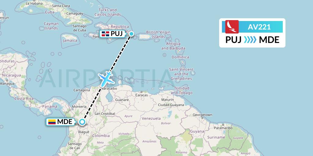 AV221 Avianca Flight Map: Punta Cana to Medellin