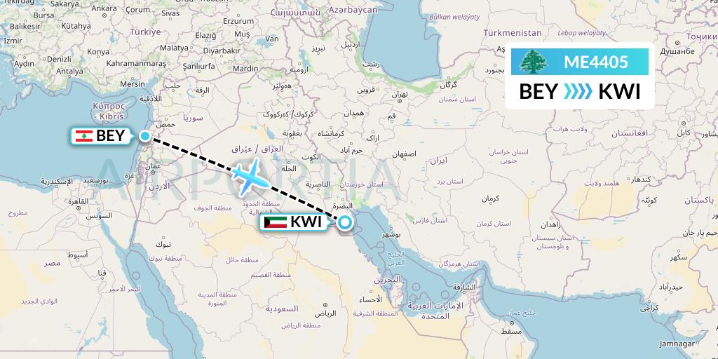 ME4405 MEA Flight Map: Beirut to Kuwait City