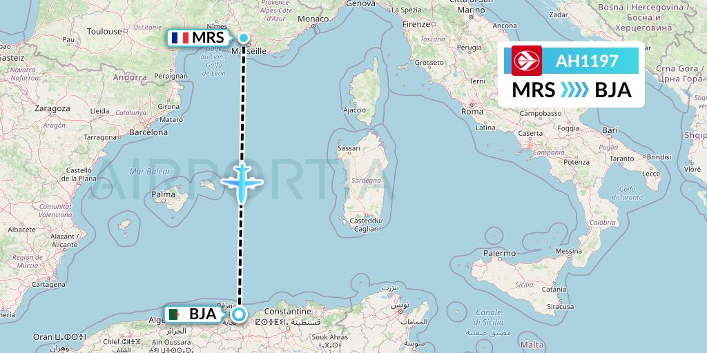AH1197 Air Algerie Flight Map: Marseille to Bejaia