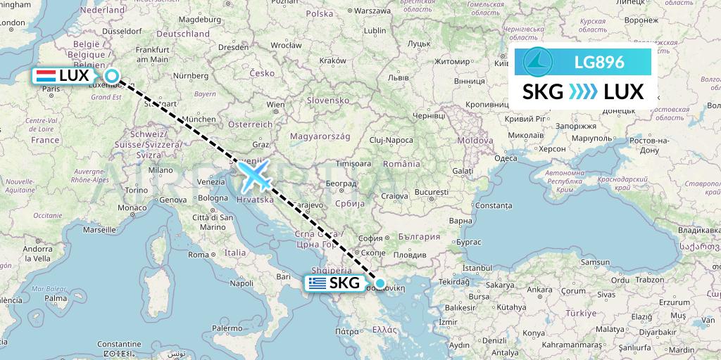 LG896 Luxair Flight Map: Thessaloniki to Luxembourg
