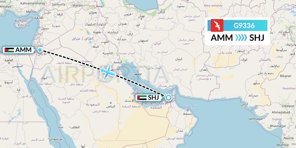 G9336 Air Arabia Flight Map: Amman to Sharjah