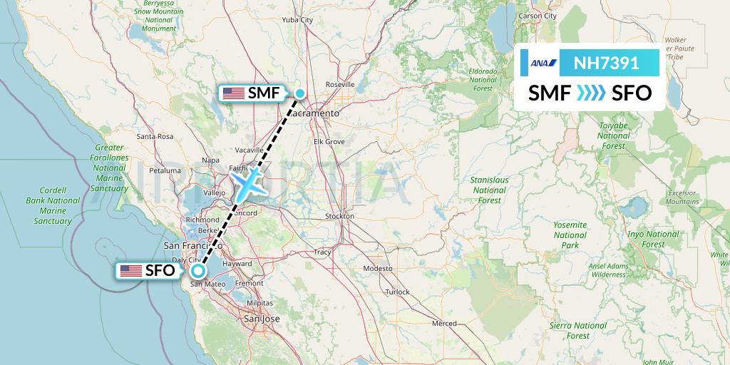 NH7391 All Nippon Airways Flight Map: Sacramento to San Francisco