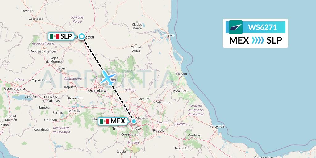 WS6271 WestJet Flight Map: Mexico City to San Luis Potosi