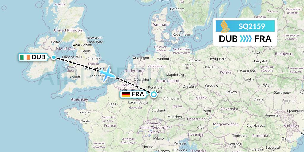 SQ2159 Singapore Airlines Flight Map: Dublin to Frankfurt
