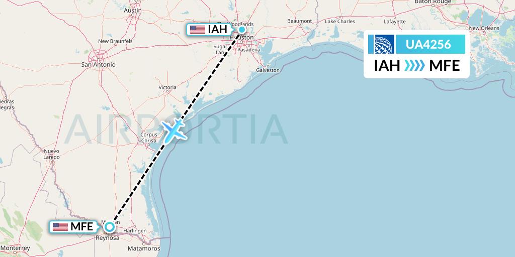 UA4256 United Airlines Flight Map: Houston to McAllen