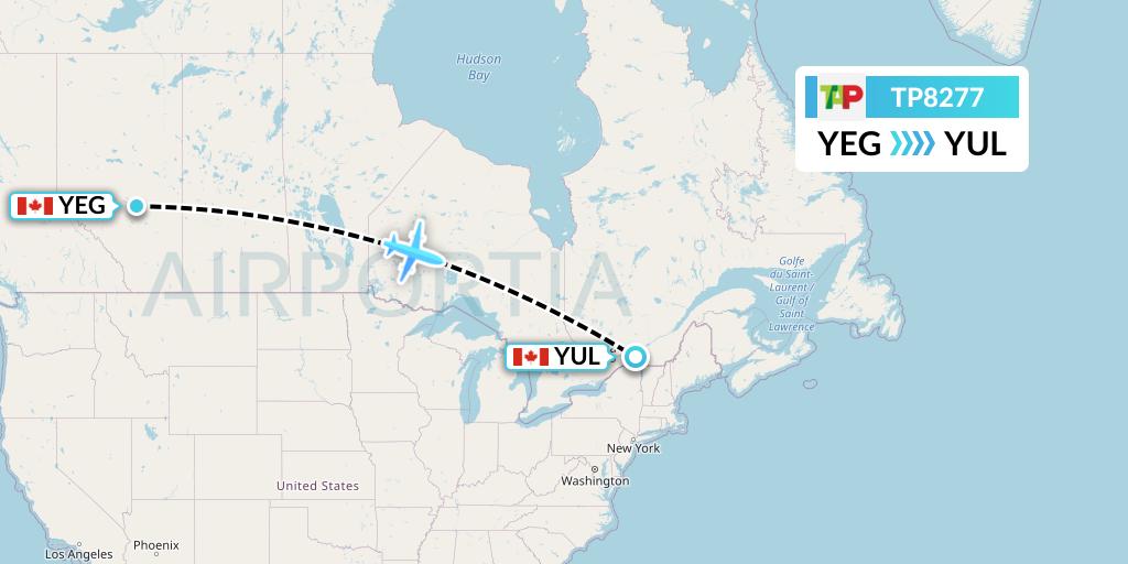 TP8277 TAP Portugal Flight Map: Edmonton to Montreal