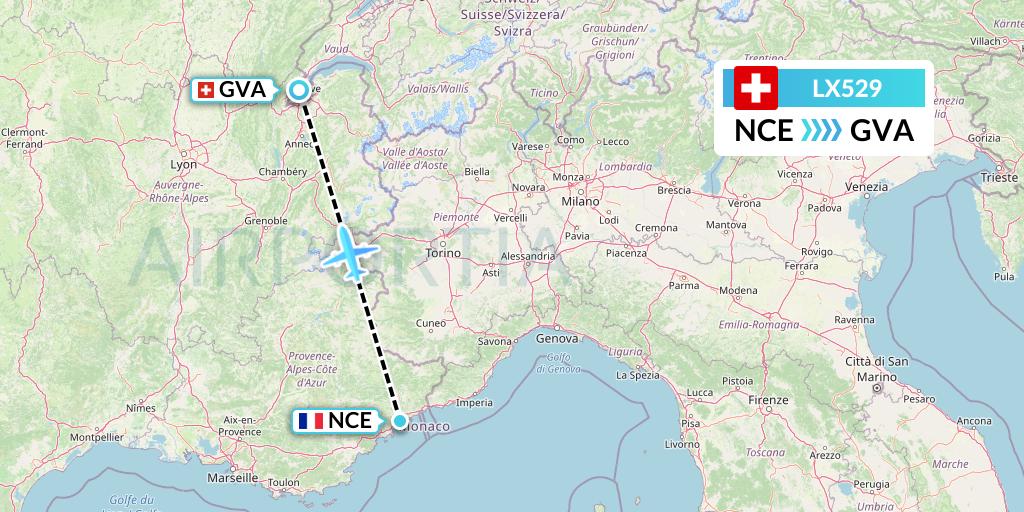LX529 Swiss Flight Map: Nice to Geneva