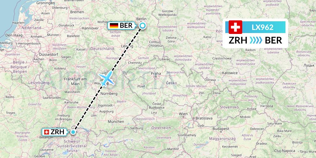 LX962 Swiss Flight Map: Zurich to Berlin