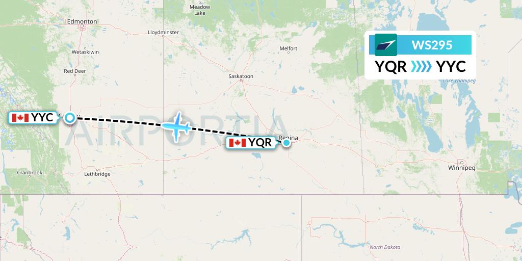 WS295 WestJet Flight Map: Regina to Calgary