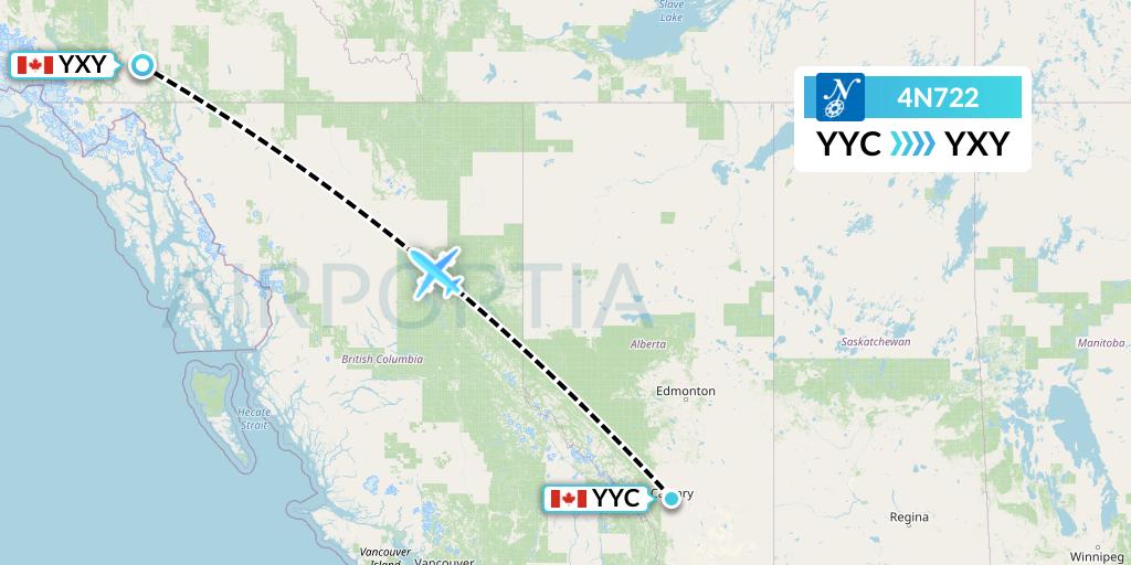 4N722 Air North Flight Map: Calgary to Whitehorse